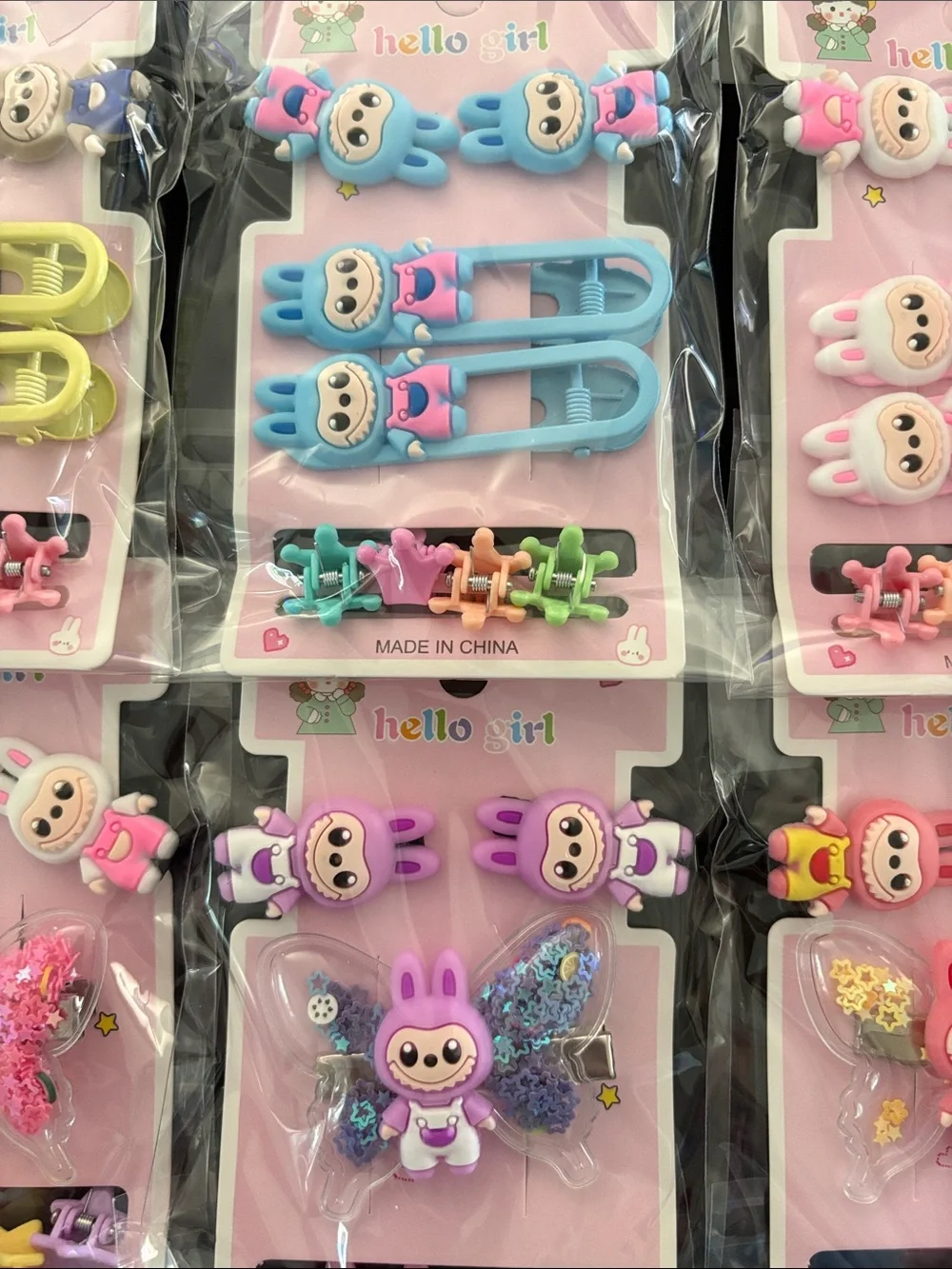 Kids Labubu Hair Clip Set - Pink, Blue, Yellow Multiple Clips